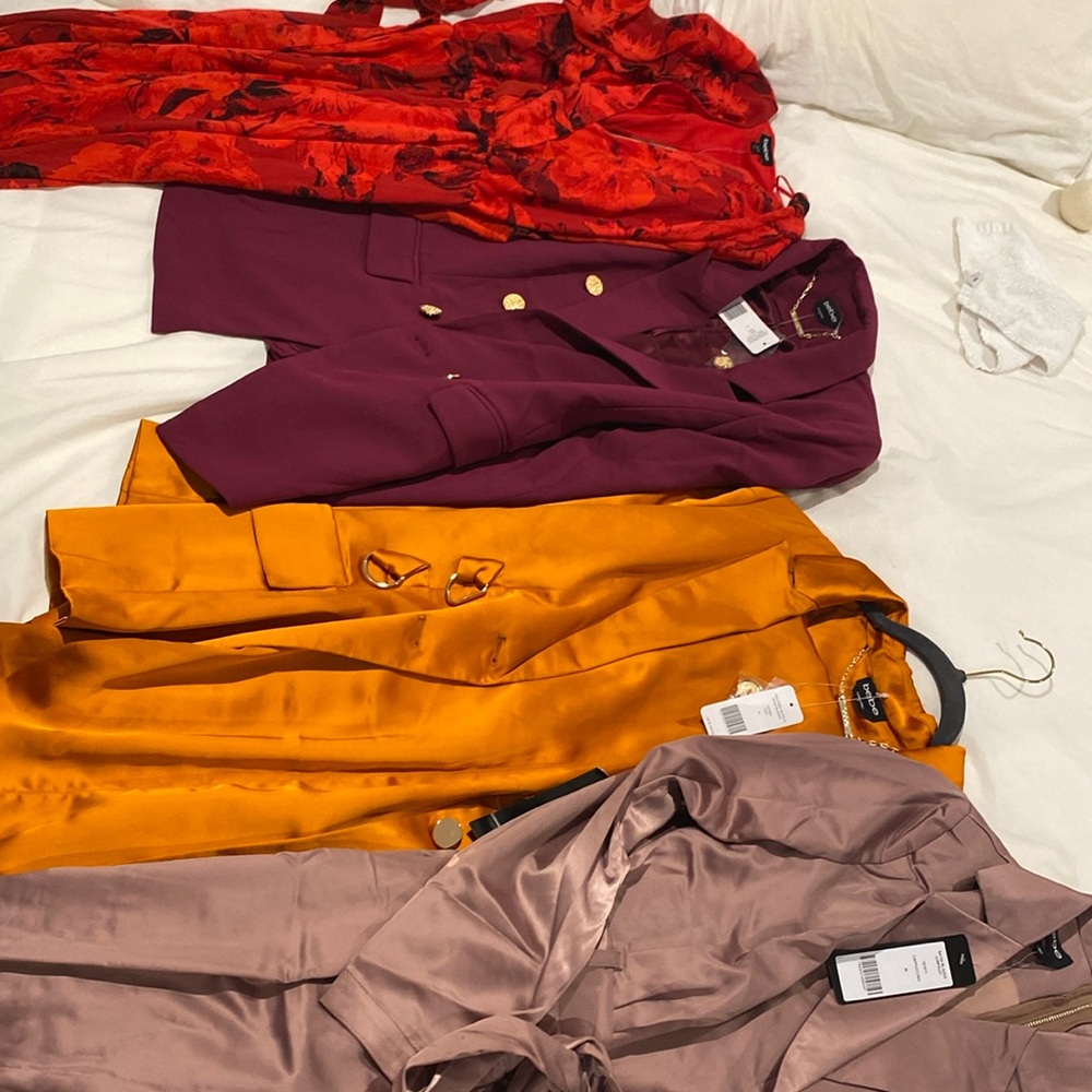 Bebe Bundle NWT Jumpsuit, Blazer, Satin Suit & Flora Dress